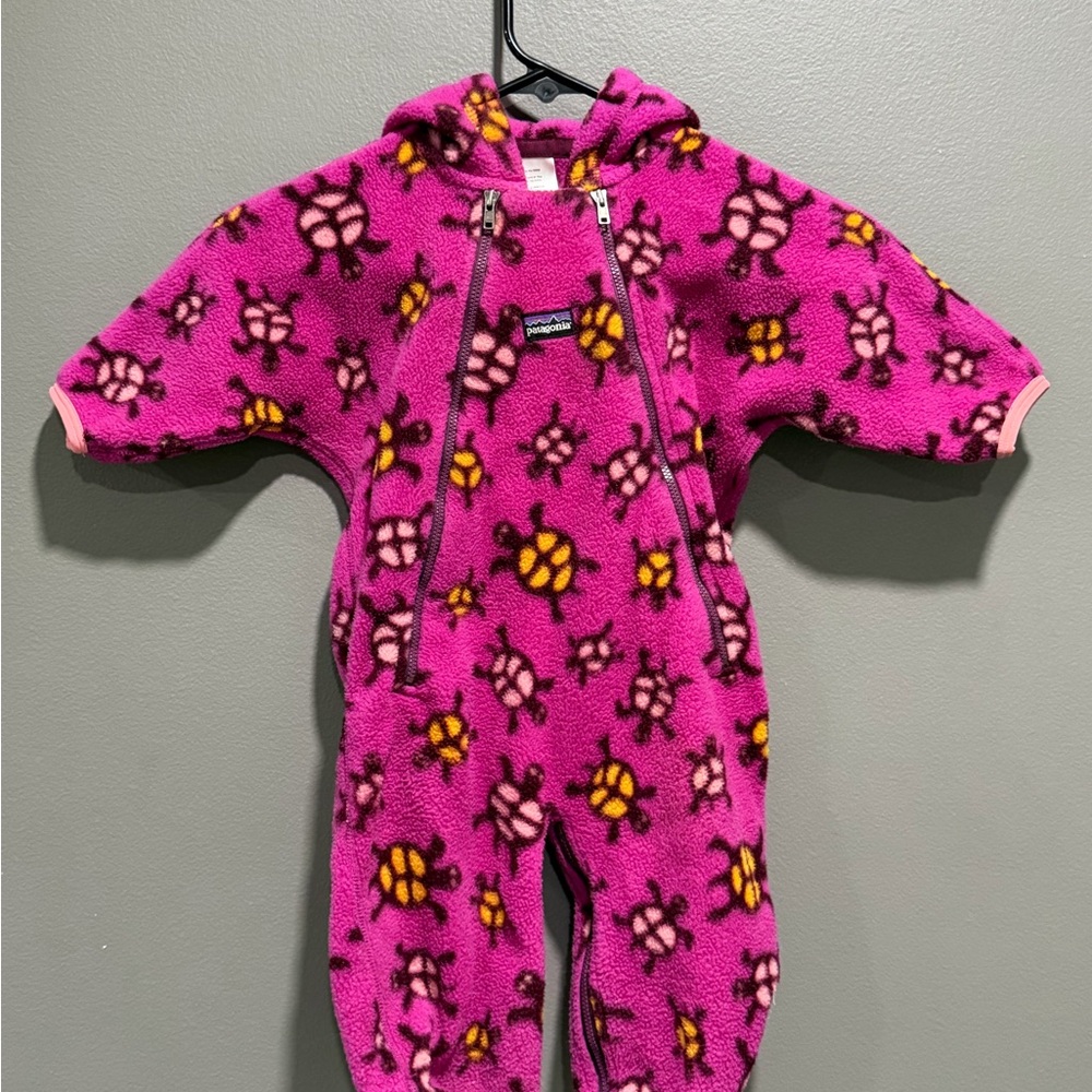 Vintage Pink Turtles PATAGONIA Fleece Bunting Snowsuit LARGE 16-20 lbs BABY GIRL